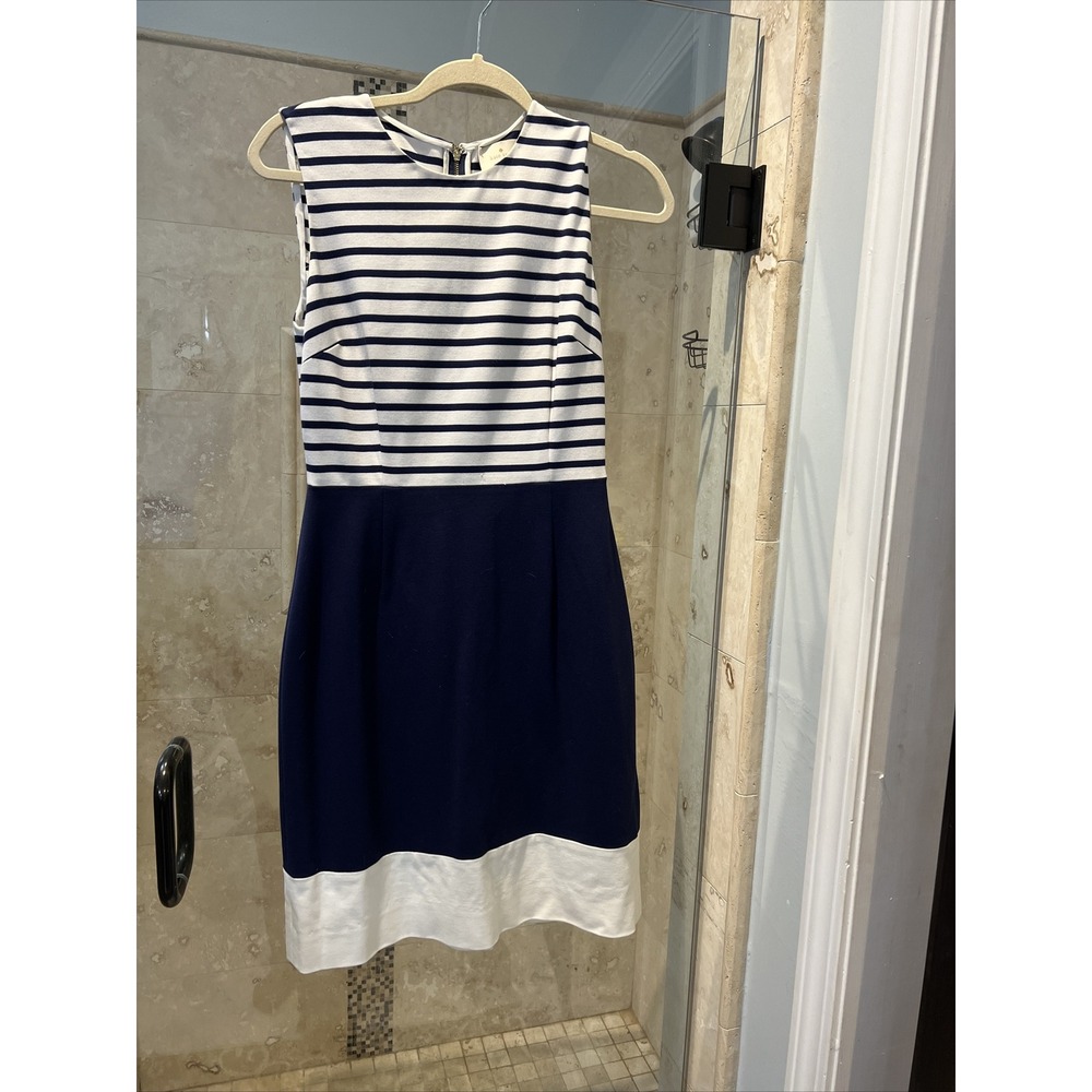 Kate Spade Blue White Striped Colorblock Sleeveless Fit Flare Dress 6